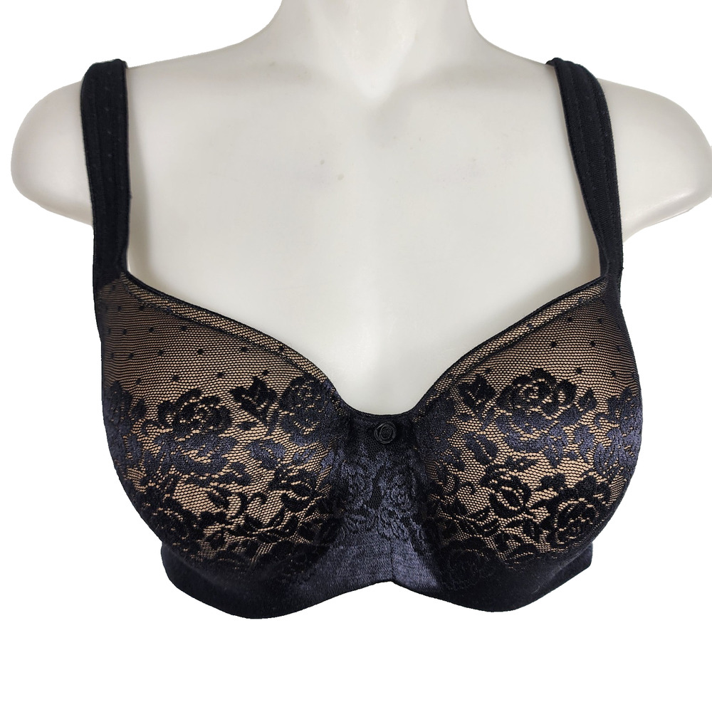 Soma Womens Stunning Support Balconet Bra Black 32DD Full Coverage Lace Floral